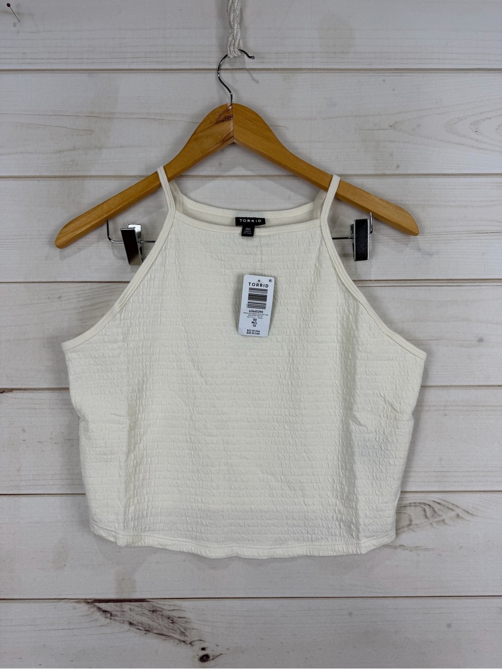 Torrid Crinkle Knit Goddess Neck Crop Tank Whisper White